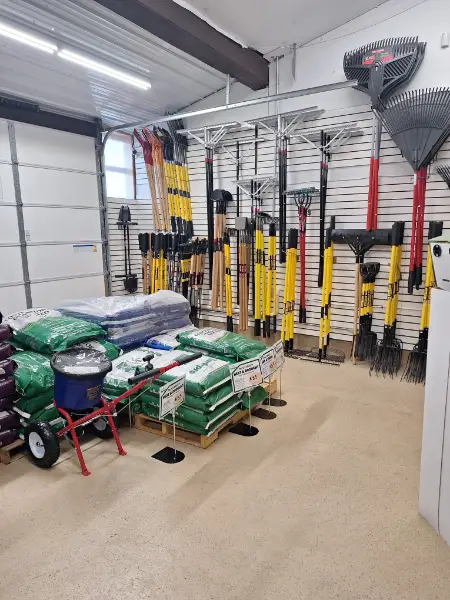 Landscape Rakes and Grass Seed Pallets